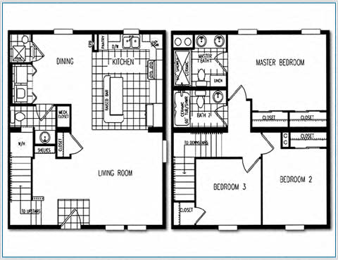 Floor plan for 3 beds, 1.5 baths